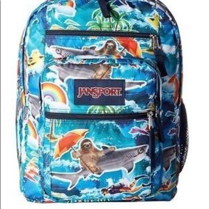 Jansport backpack: sloth riding a shark/ beach
